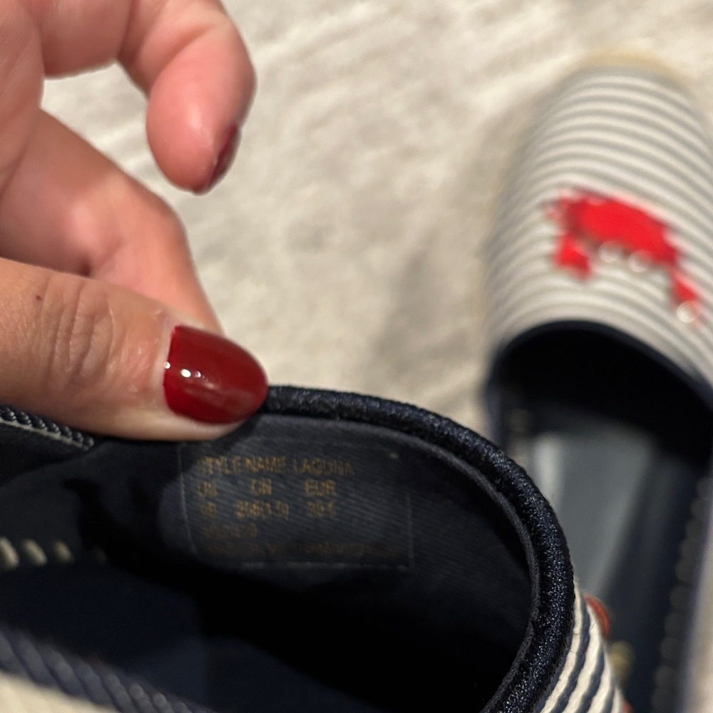 Kate Spade Navy and White Striped Espadrilles with Red Crab size 8 - Picture 7 of 7